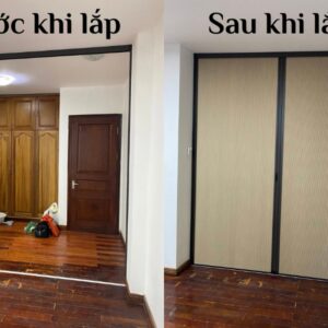 So sánh không gian phòng trước và sau khi lắp đặt vách ngăn tổ ong hệ xích.