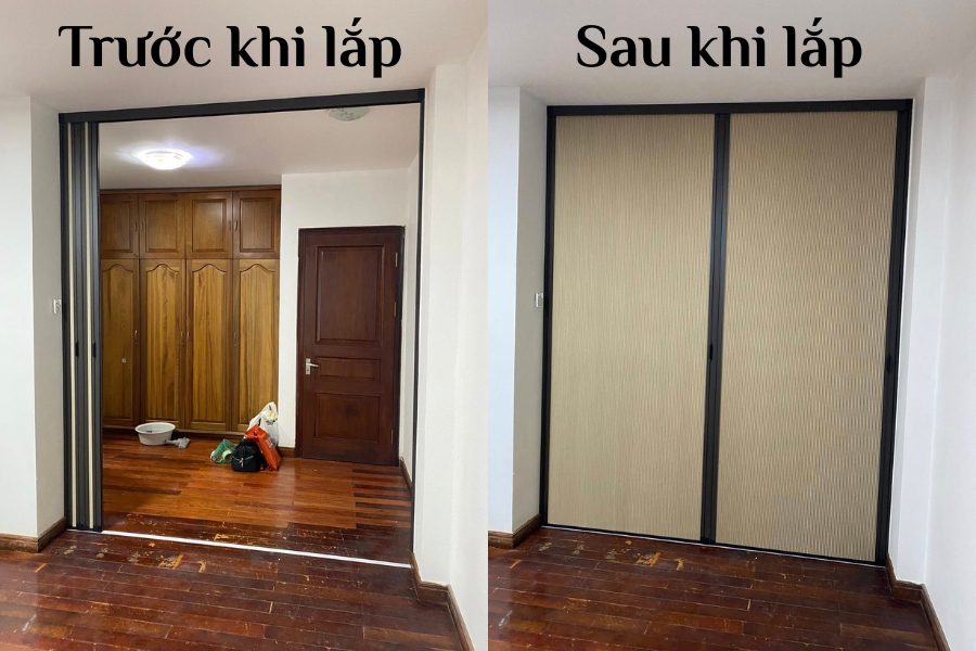 So sánh không gian phòng trước và sau khi lắp đặt vách ngăn tổ ong hệ xích.