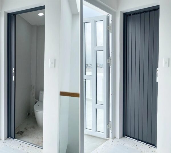 Cửa xếp nhôm đặc nguyên tấm gấp gọn, tiết kiệm không gian cho nhà hẹp