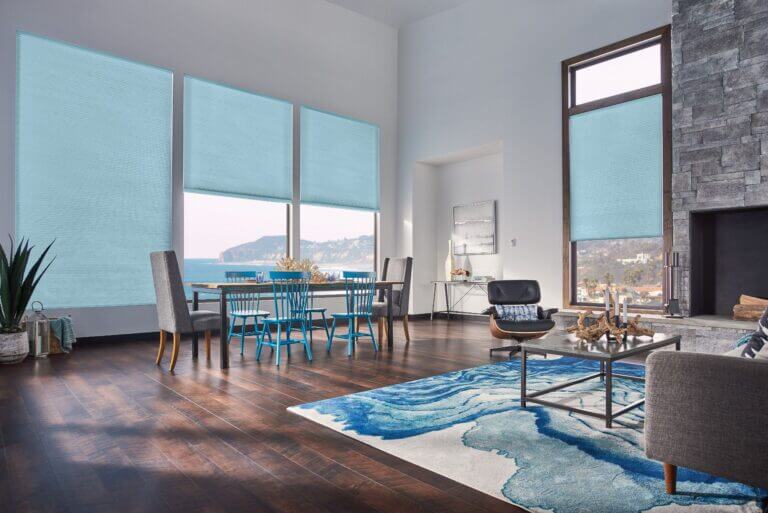 rèm kéo tổ ong hiện đại cho phòng khách và cửa kính