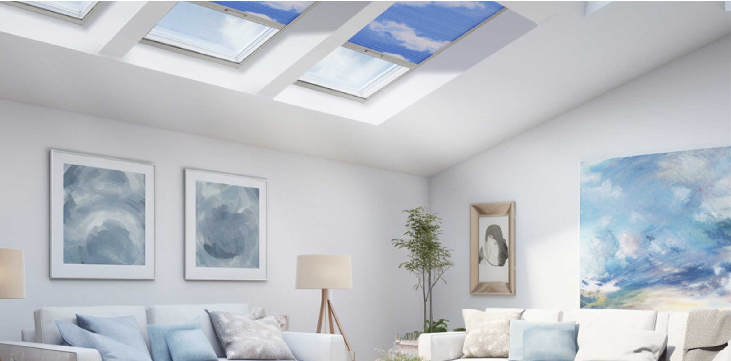 rèm che mái kính dạng tổ ong cho phòng khách có giếng trời lấy sáng dịu