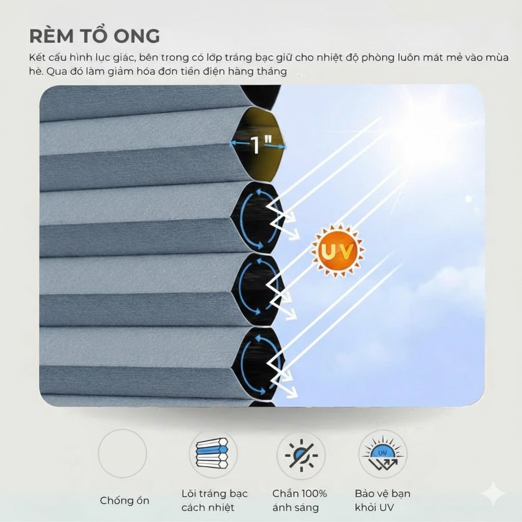 Rèm tổ ong là gì? Ưu nhược điểm, phân loại và cách chọn đúng 13 Nguyên lý cản sáng của rèm tổ ong