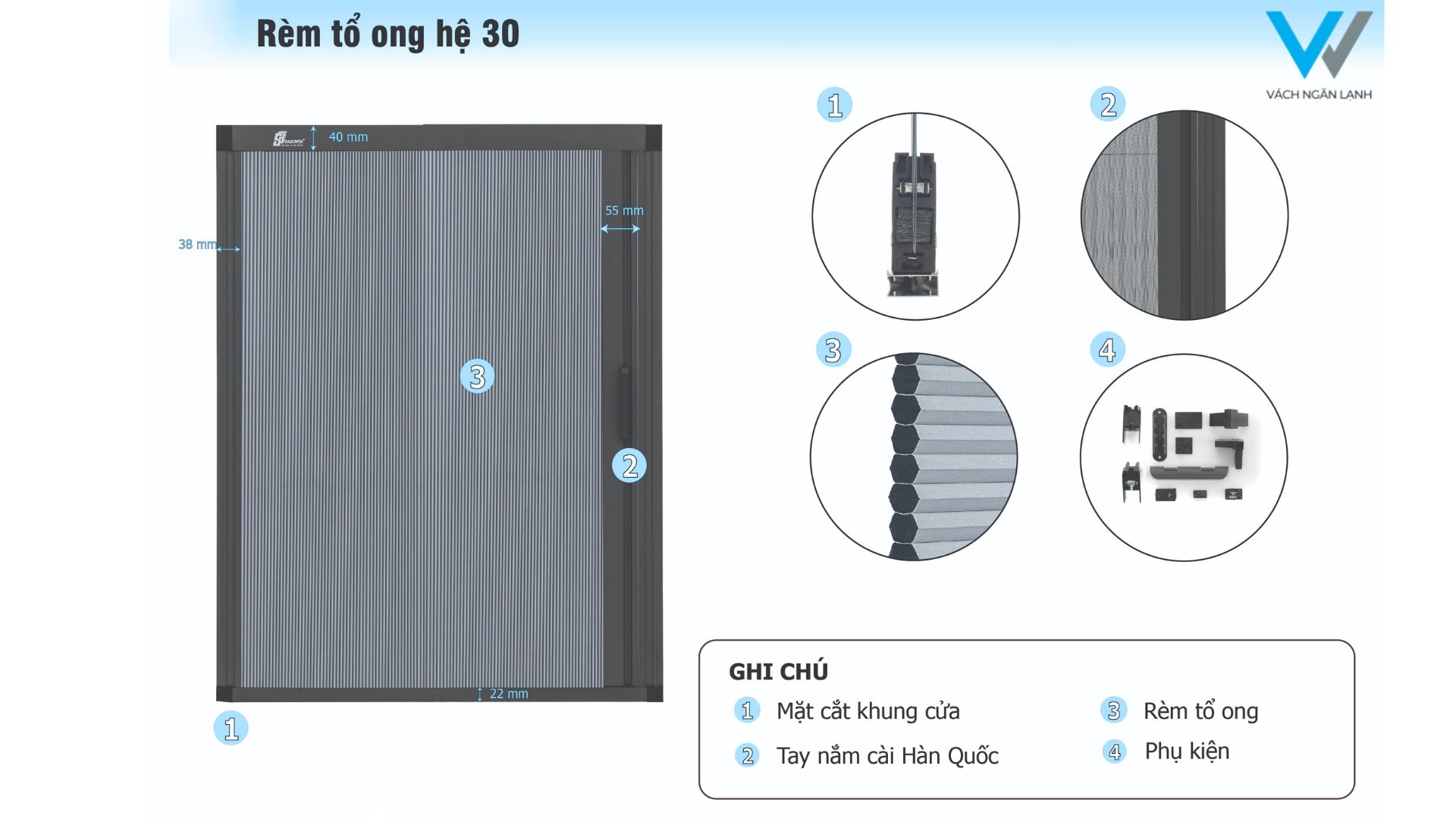 Rèm tổ ong khung nhôm hệ 30